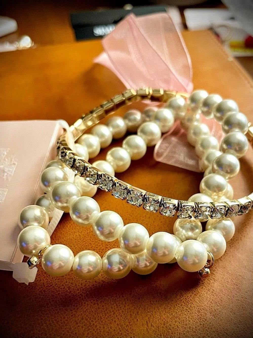 Claire's Pearl & Rhinestone Bracelet Set in White & Pink NWT
